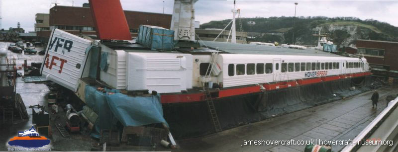 SRN4 The Princess Anne (GH-2007) undergoing maintenance at Hoverspeed -  (credit: The <a href='http://www.hovercraft-museum.org/' target='_blank'>Hovercraft Museum Trust</a>).